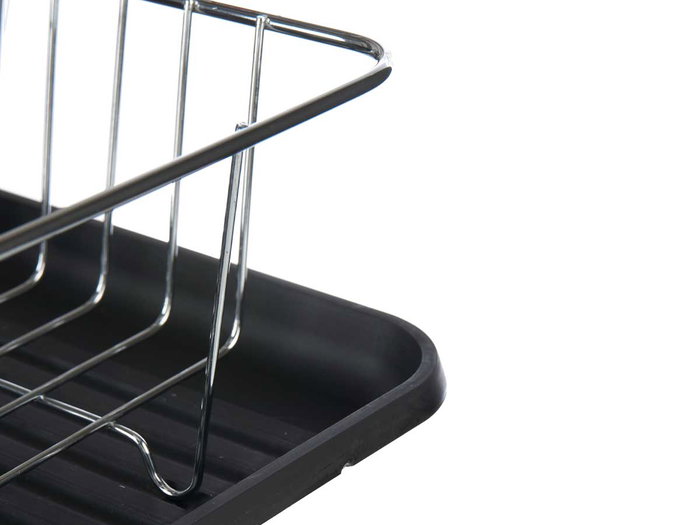 Kinvara Escurreplatos Plano Bandeja Recipiente de Plástico PP y Metal Negro, Dimensiones 43.5 x 33.5 x 11 cm (Set de 4)