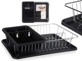 Kinvara Escurreplatos Plano Bandeja Recipiente de Plástico PP y Metal Negro, Dimensiones 43.5 x 33.5 x 11 cm (Set de 4)