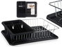 Kinvara Escurreplatos Plano Bandeja Recipiente de Plástico PP y Metal Negro, Dimensiones 43.5 x 33.5 x 11 cm (Set de 4)