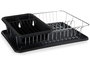 Kinvara Escurreplatos Plano Bandeja Recipiente de Plástico PP y Metal Negro, Dimensiones 43.5 x 33.5 x 11 cm (Set de 4)