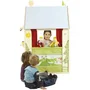 Roba ROB4005317234632 Casita de Juegos 4 en 1 de Madera con Teatro de Marionetas, Supermercado, Oficina de Correos y Banco - Amarillo Pastel y Verde