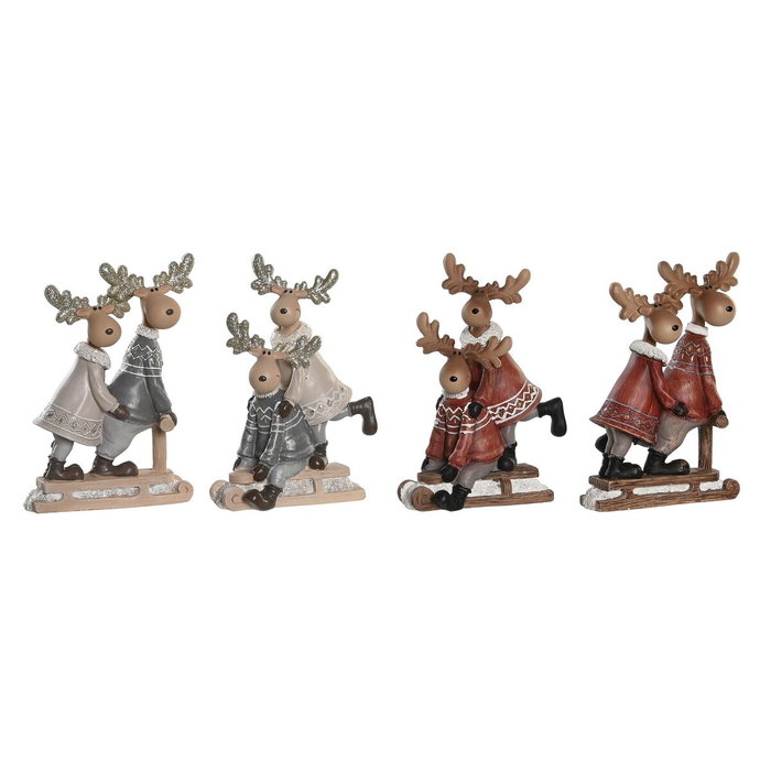 DKD Home Decor Set de 4 Figuras de Resina RENO para Navidad Moderna
