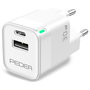 PEDEA 60040106 Cargador Rápido 30W USB-C PD 2 Puertos (USB-C/USB-A) para Móvil - Blanco