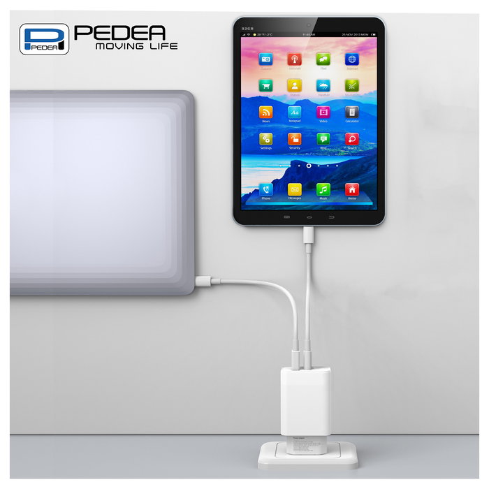 PEDEA 60040106 Cargador Rápido 30W USB-C PD 2 Puertos (USB-C/USB-A) para Móvil - Blanco