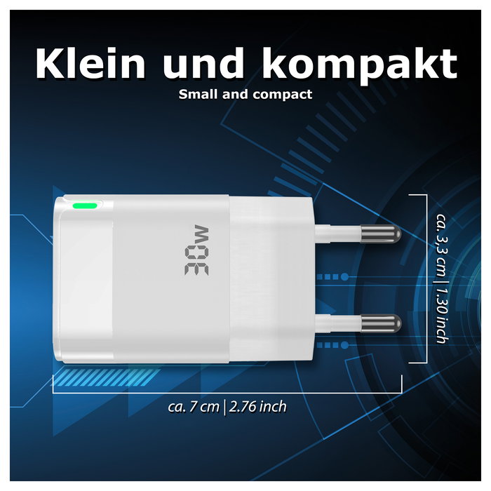 PEDEA 60040106 Cargador Rápido 30W USB-C PD 2 Puertos (USB-C/USB-A) para Móvil - Blanco