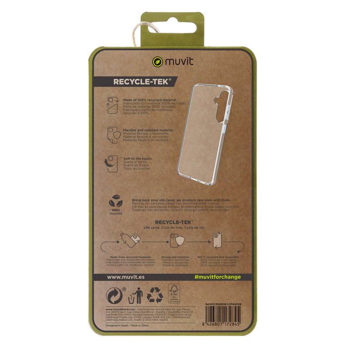 Muvit Funda Recycletek para Samsung Galaxy S24 - Protección Resistente y Ecológica 100% Reciclada y Reciclable