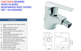 GENEBRE Serie K8 Monomando para Bidet Cromo