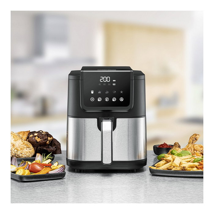 ROMMELSBACHER FRH 1500 Freidora de Aire Caliente, 5 Litros, 1500W, Digital, 5 Programas, Asar/Hornear/Grillar, Cesta Extraíble, Negro/Acero