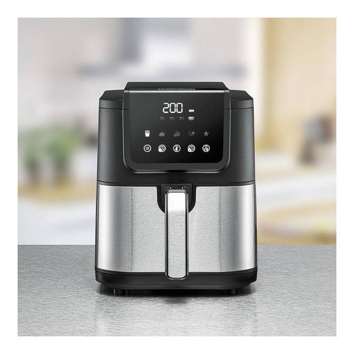 ROMMELSBACHER FRH 1500 Freidora de Aire Caliente, 5 Litros, 1500W, Digital, 5 Programas, Asar/Hornear/Grillar, Cesta Extraíble, Negro/Acero