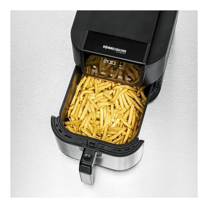 ROMMELSBACHER FRH 1500 Freidora de Aire Caliente, 5 Litros, 1500W, Digital, 5 Programas, Asar/Hornear/Grillar, Cesta Extraíble, Negro/Acero