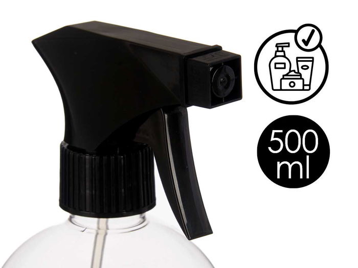 Berilo Bote Rociador Plástico 500 ml Negro/Transparente Uso Cosmético 8.5x18.5x9.5 cm (Set de 12)