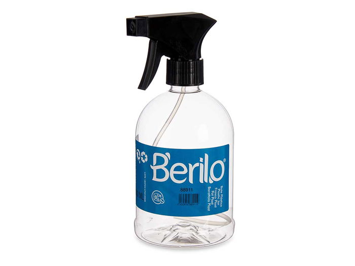 Berilo Bote Rociador Plástico 500 ml Negro/Transparente Uso Cosmético 8.5x18.5x9.5 cm (Set de 12)