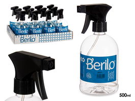 Berilo Bote Rociador Plástico 500 ml Negro/Transparente Uso Cosmético 8.5x18.5x9.5 cm (Set de 12)