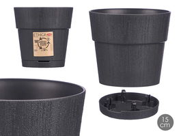 Stefanplast Maceta Plástico 15 cm Ethica Antracita con Reserva de Agua 100% Reciclado (Set de 12)