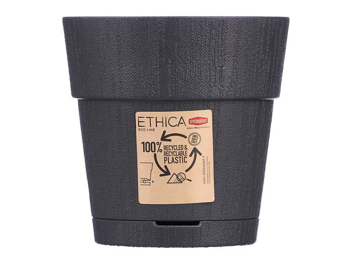 Stefanplast Maceta Plástico 15 cm Ethica Antracita con Reserva de Agua 100% Reciclado (Set de 12)