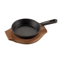 1946 Mini Sartén Hierro Fundido Esmaltado con Bandeja de Madera 10 cm