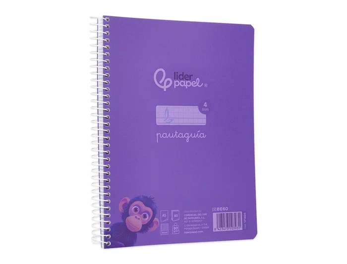 Liderpapel Cuaderno Espiral Pautaguía A5, 80 Hojas, 90gr, Cuadro Pautado 4 mm con Margen, Lila