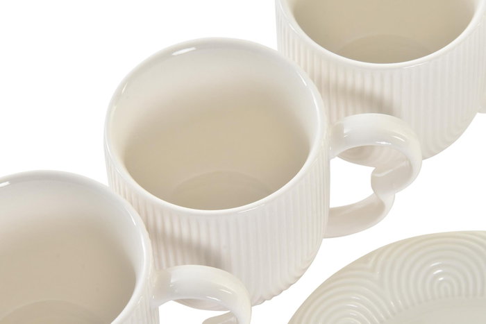 DKD Home Decor Set de 6 Tazas de Café 90ml, Porcelana y Bambú, Blanco/Natural, 15 x 17 x 28.5 cm
