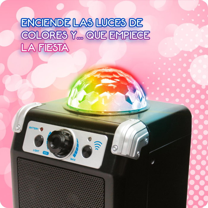 Deqube Sistema Karaoke Inalámbrico Bluetooth con Luces LED Efecto Disco y Altavoz 5W