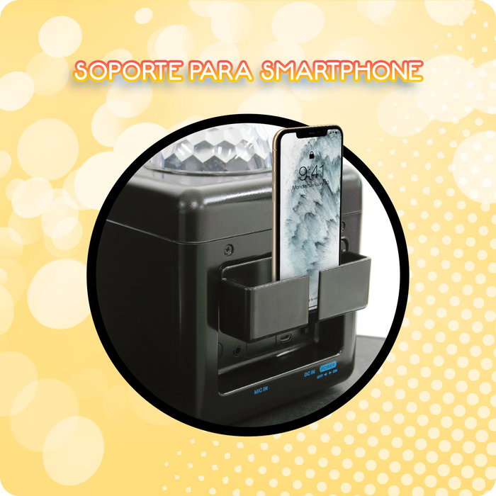 Deqube Sistema Karaoke Inalámbrico Bluetooth con Luces LED Efecto Disco y Altavoz 5W