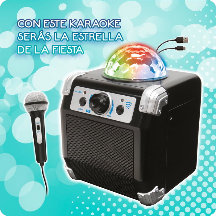 Deqube Sistema Karaoke Inalámbrico Bluetooth con Luces LED Efecto Disco y Altavoz 5W