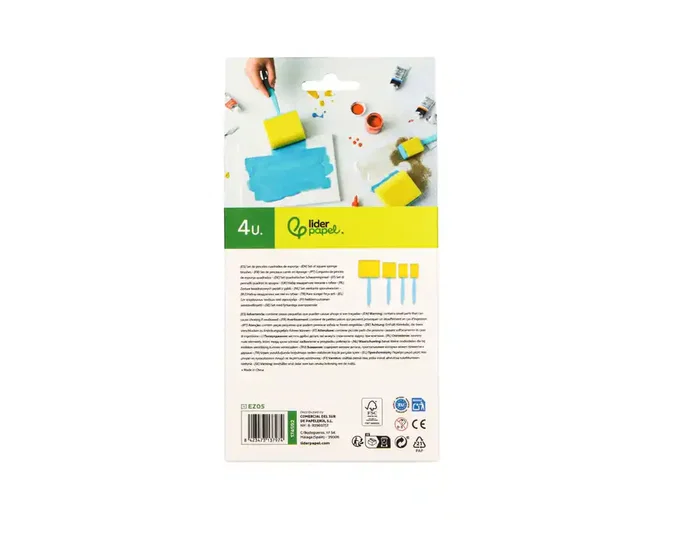 Liderpapel Esponjas para Manualidades Goma Foam Pincel Cuadrado 25/40/50/75 mm Caja 4 Unidades