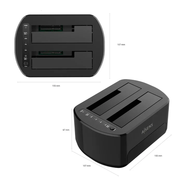 AISENS Estación de Docking ASDS-D03B Doble Bahía SATA 2.5/3.5 a USB 3.0/3.1 Gen1