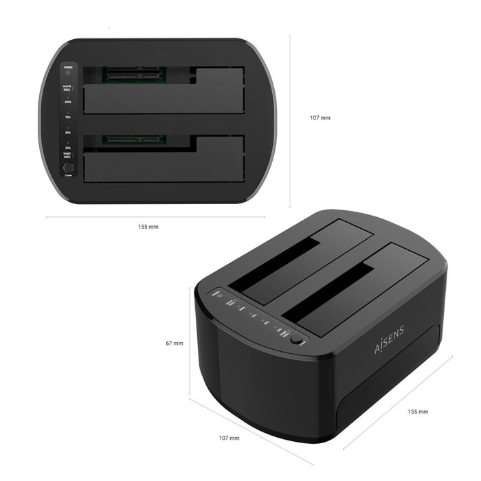 Aisens Estación de Docking de Doble Bahía ASDS-D03B SATA 2.5/3.5 USB 3.0/3.1 Gen1 Negra