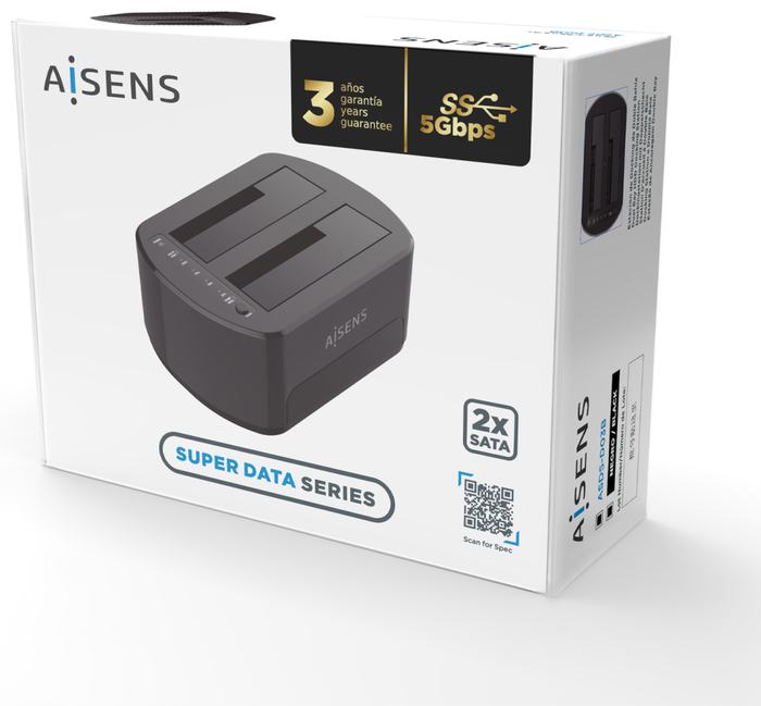 Aisens Estación de Docking de Doble Bahía ASDS-D03B SATA 2.5/3.5 USB 3.0/3.1 Gen1 Negra