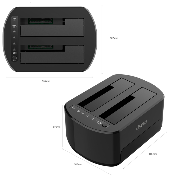Aisens Estación de Docking de Doble Bahía ASDS-D03B SATA 2.5/3.5 USB 3.0/3.1 Gen1 Negra