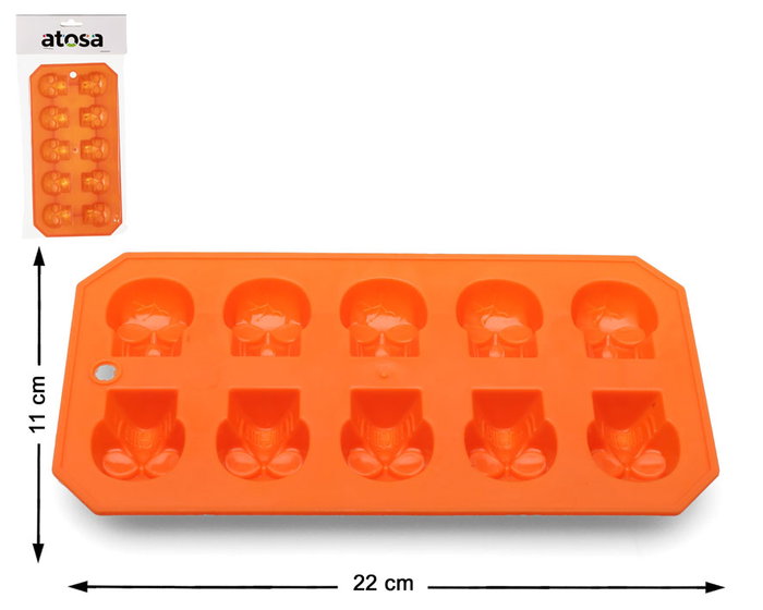 Molde Naranja para Hielo con Forma de Calaveras Halloween 22x11 cm Molde Naranja para Hielo con Forma de Calaveras Halloween 22x11 cm