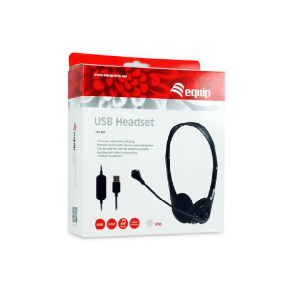 Equip 245305 Auriculares Diadema Oficina/Centro de llamadas con Micrófono Boom, Alámbrico USB tipo A, Supraaurales 20-20000 Hz, Negro