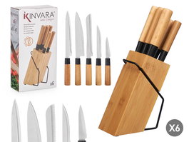 Kinvara Taco de 5 Cuchillos de Bambú Acero Inoxidable 18 cm x 36 cm x 8.5 cm (Set de 4)