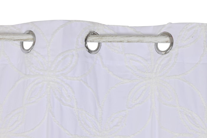 DKD Home Decor Cortina Boho Blanco Poliester 260 x 140 cm (2 Unidades) 8 Anillas