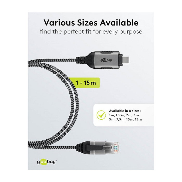 Goobay Adaptador de red USB-C 3.2 Gen2 a RJ-45, 3 metros, negro/gris