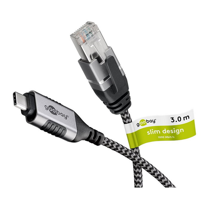Goobay Adaptador de red USB-C 3.2 Gen2 a RJ-45, 3 metros, negro/gris