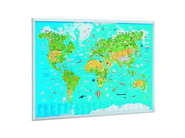 Tablero De Corcho Faibo Ligero Marco Pino 60X90 Cm Mapamundi Infantil