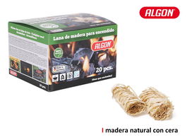 Algon BBQ Lana de Madera para Encender Fuego, 20 Piezas, Dimensiones: 14.4 x 12.8 x 9.8 cm (18 Unidades)