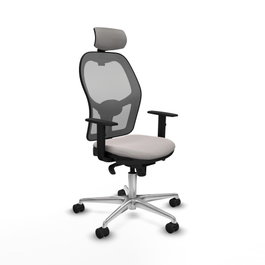 PIQUERAS Y CRESPO Silla de oficina Jorquera con mecanismo Sincro, Similpiel Blanco y Malla Gris