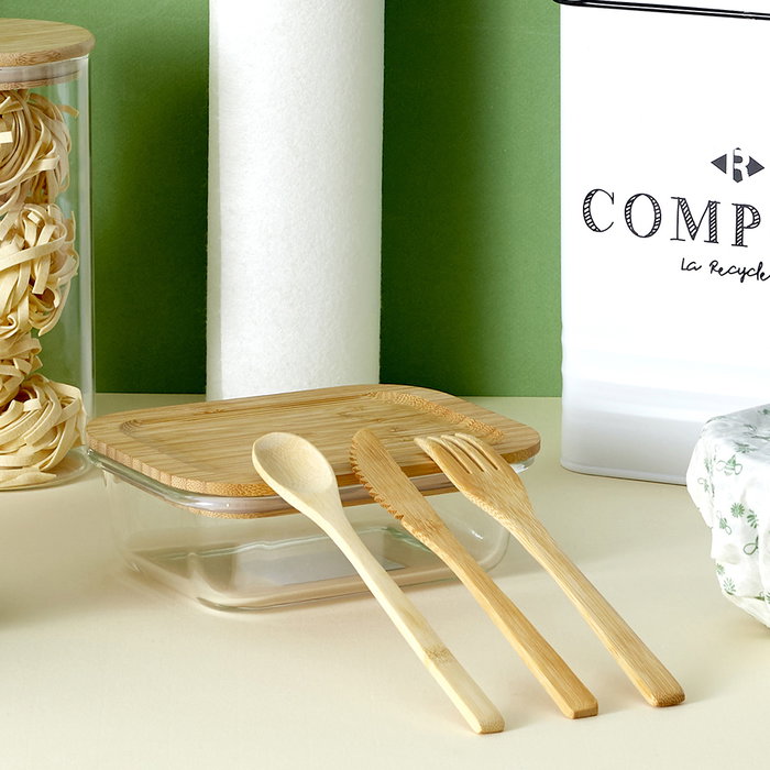 Cook Concept Juego De 3 Cubiertos Bambú Con Bolsa Reutilizables Alternativa Plástico