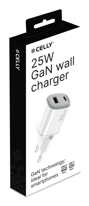 CELLY Cargador GaN 25W 1 USB 1 USB-C Blanco