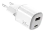Celly UPTC1USB1USBC25 Cargador de Pared GaN 25W Blanco con 1 Puerto USB-C y 1 Puerto USB-A, Carga Rápida para Smartphone, Tableta y Más