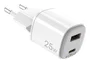 Celly UPTC1USB1USBC25 Cargador de Pared GaN 25W Blanco con 1 Puerto USB-C y 1 Puerto USB-A, Carga Rápida para Smartphone, Tableta y Más