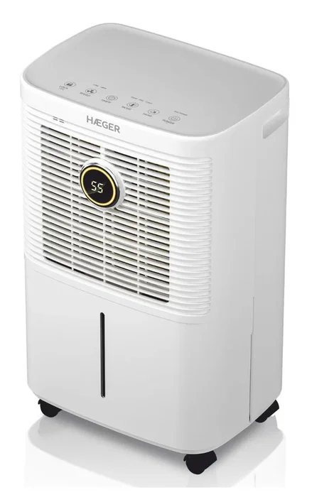 Haeger DE-D10.012A Deshumidificador 1,6L para 20m², 10L/24h, 240W, 46dB, Blanco, 275x195x440mm
