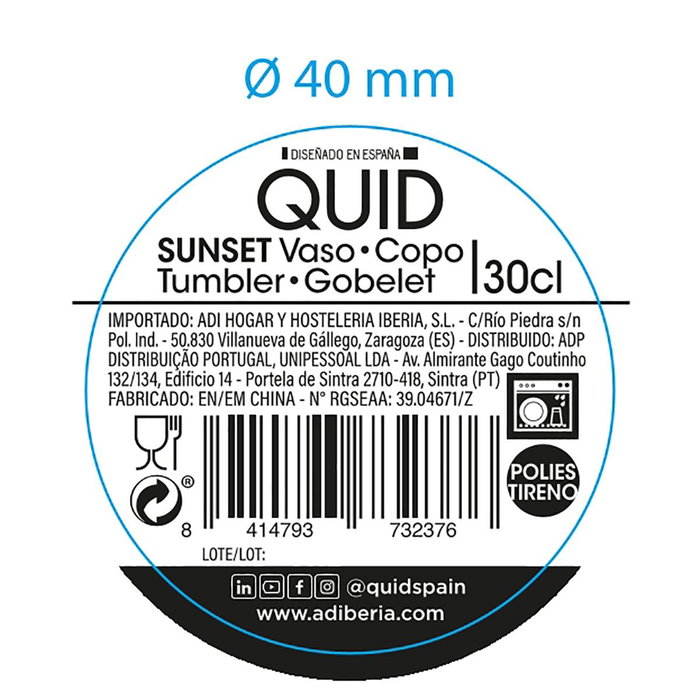 Vaso Bajo Poliestireno Sunset Azul Quid 30 cL (12 Unidades)