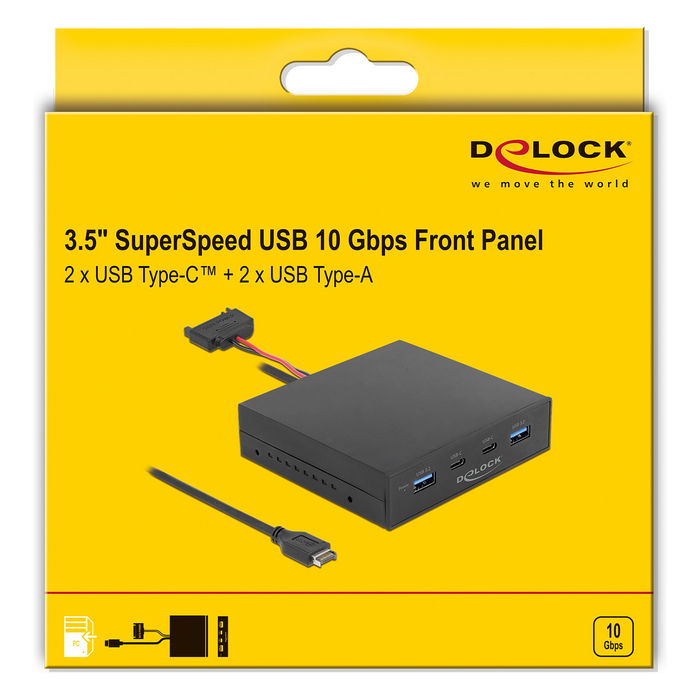 Delock Front Panel USB 3.5" 10 Gbps USB-C y Tipo-A para Panel Frontal de PC, 2x USB-C + 2x USB-A