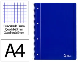 Liderpapel Cuaderno Espiral A4 Micro Serie Azul Tapa Blanda 80 Hojas 75gr Cuadro 5mm Con Margen 4 Taladros Azul