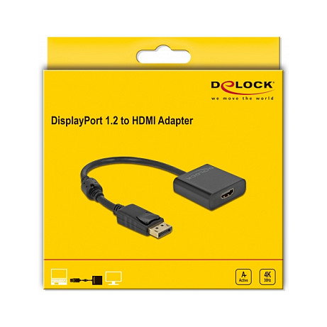 DeLOCK Adaptador DisplayPort 1.2 macho a HDMI hembra 4K activo, negro