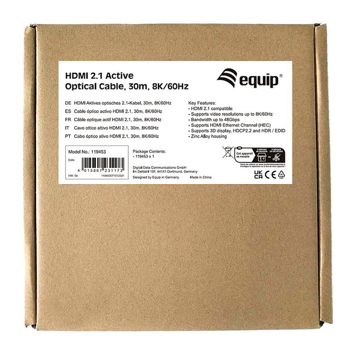 Equip Cable HDMI 2.1 Óptico Activo 8K 30m Macho-Macho Equip Cable HDMI 2.1 Óptico Activo 8K 30m Macho-Macho