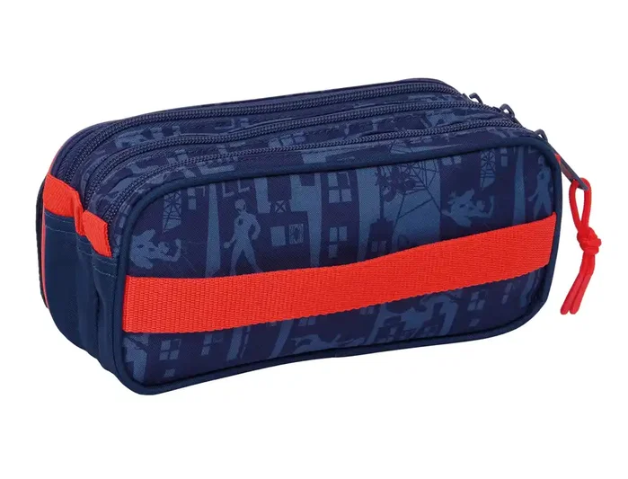Safta Bolso Portatodo Triple Spiderman, Estuche Escolar con 3 Cremalleras, Dimensiones 100x80x215 mm